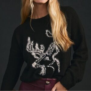 Anthropologie Black Sweater with White Design